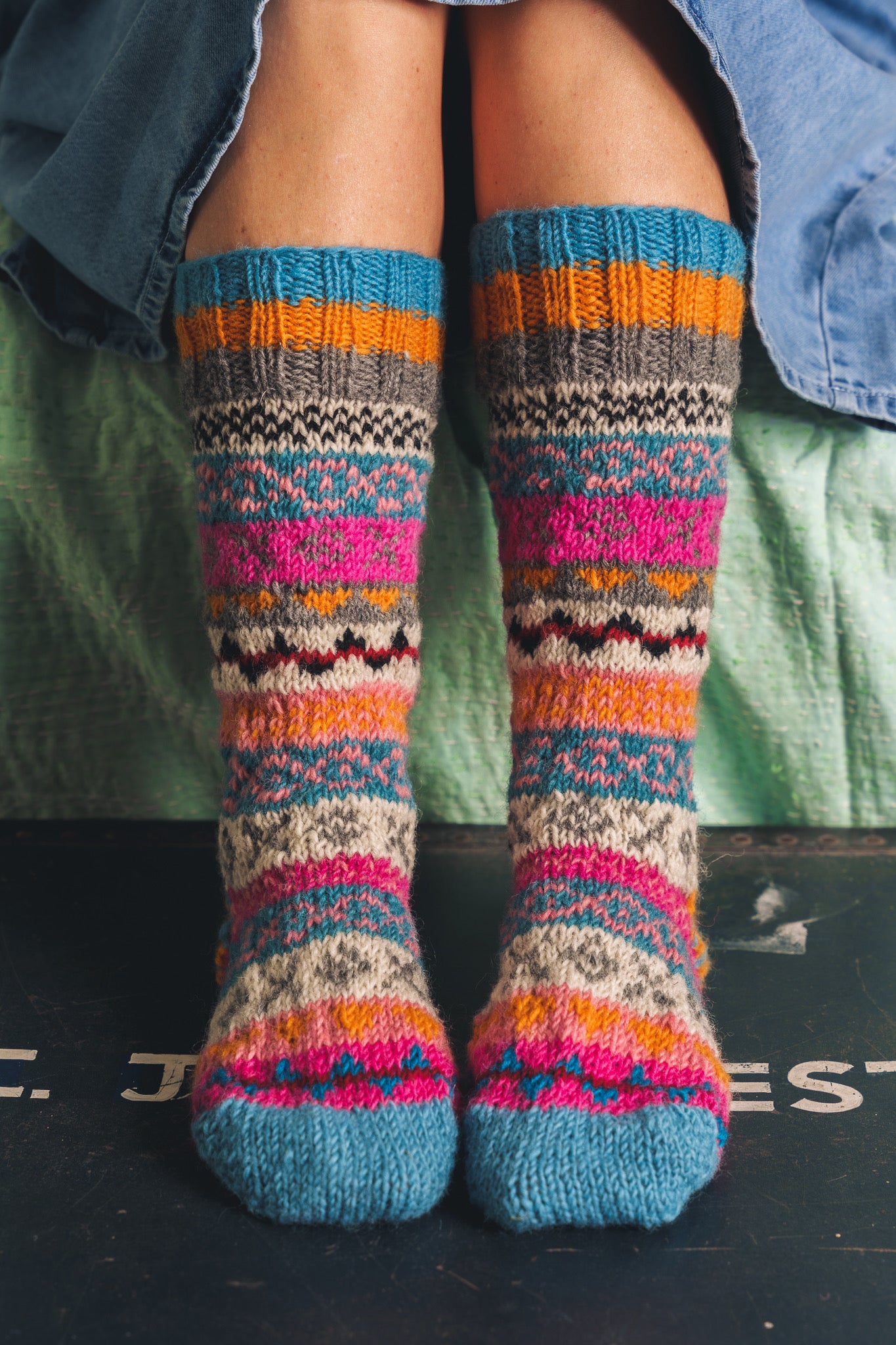Fuchsia Pop Fair Isle Hand Knitted Socks