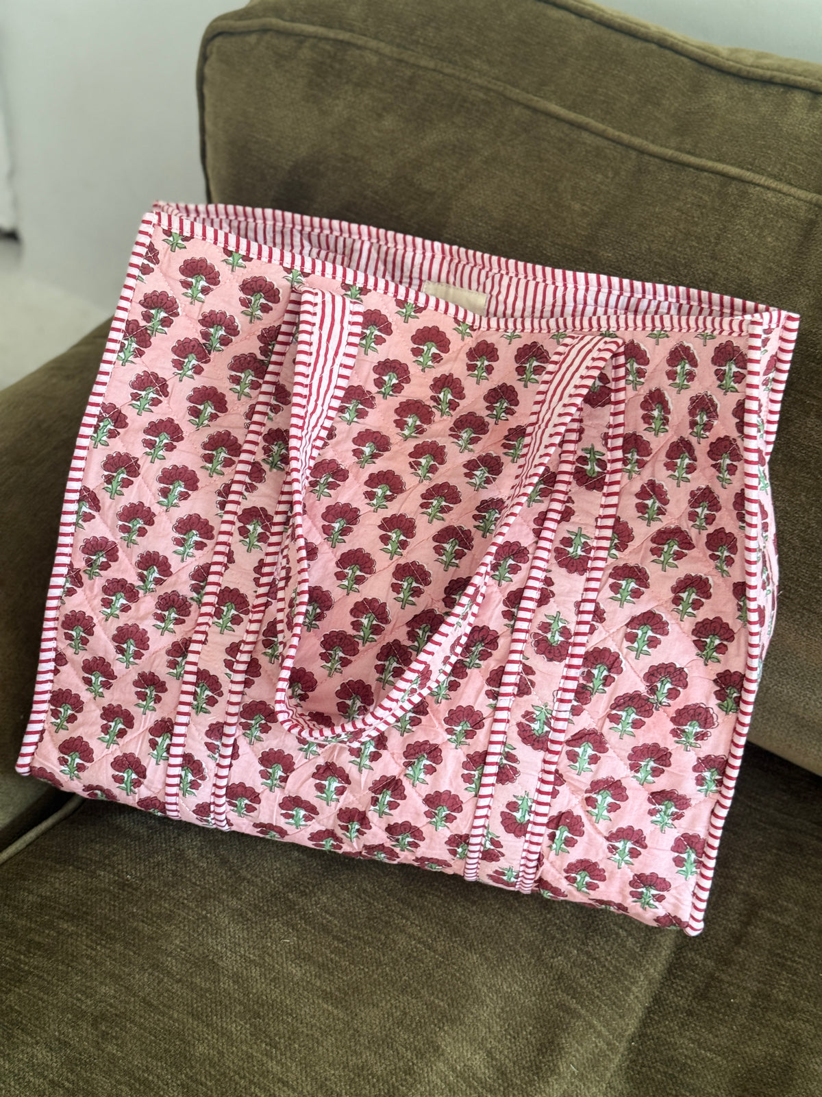 Burgundy Bloom Block Print Tote