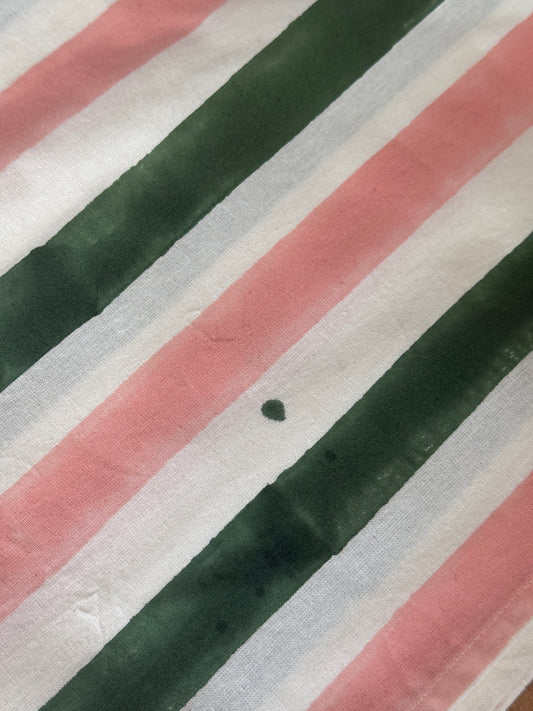 SECONDS Olive Green & Pink Stripe Block Print Tablecloth