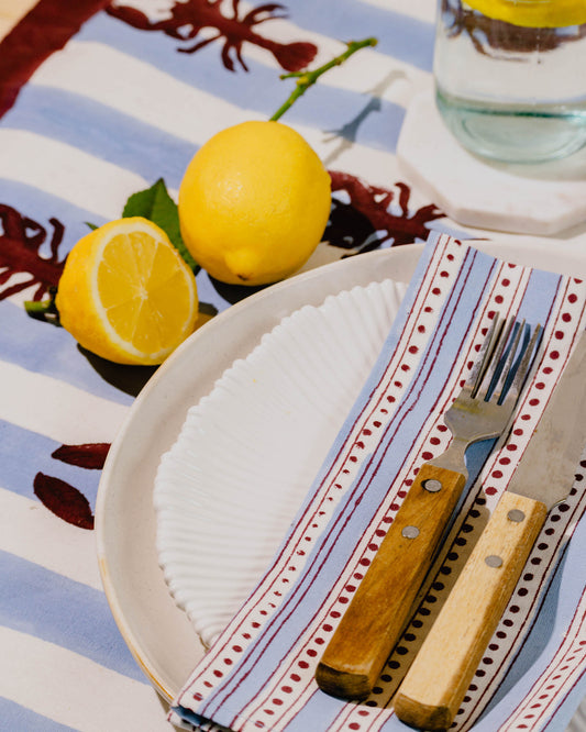 Blue Stripe Lobster Block Print Tablecloth