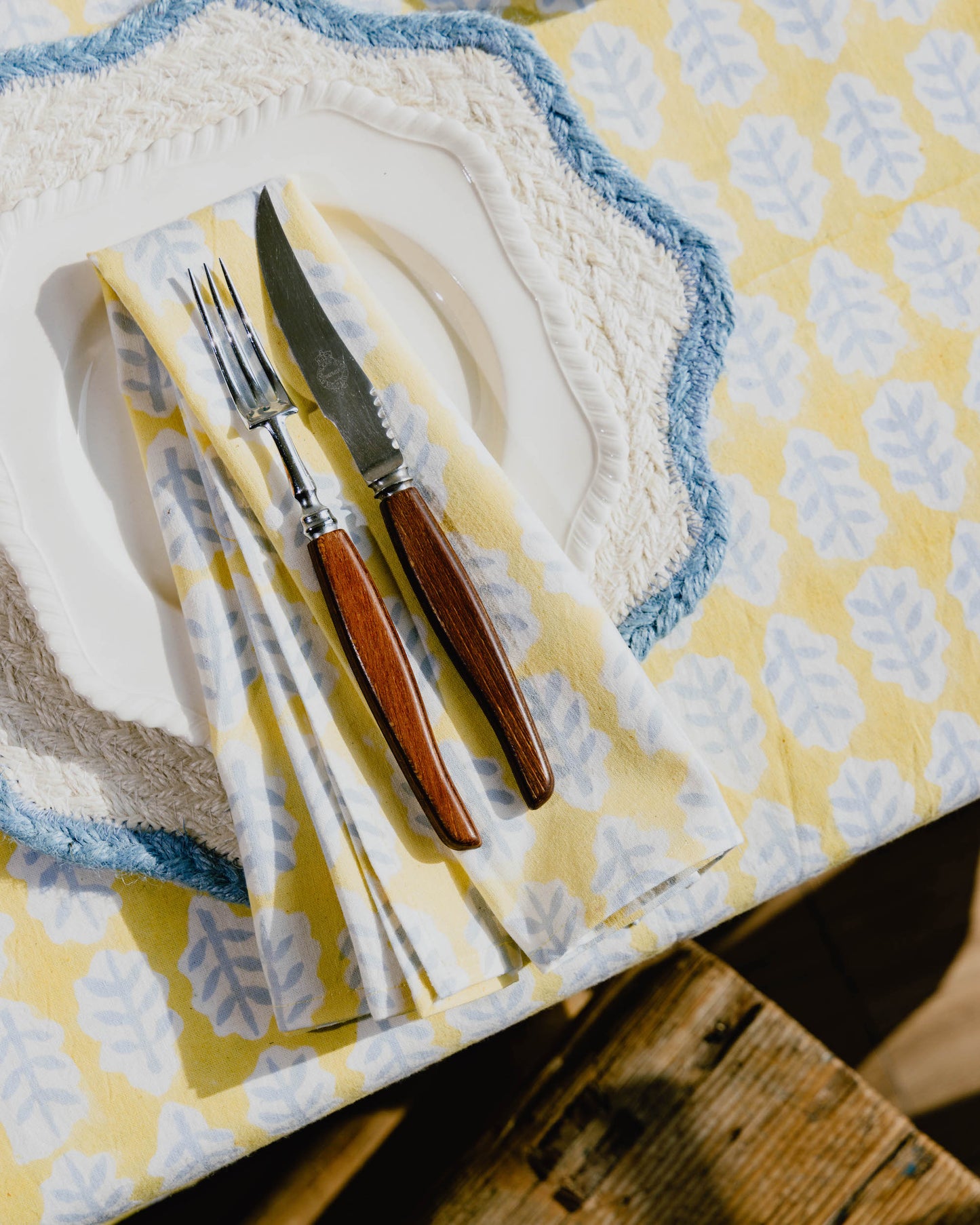 Cornflower Leaf Block Print Tablecloth