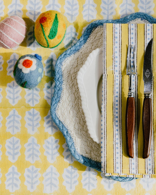 Cornflower Leaf Block Print Tablecloth