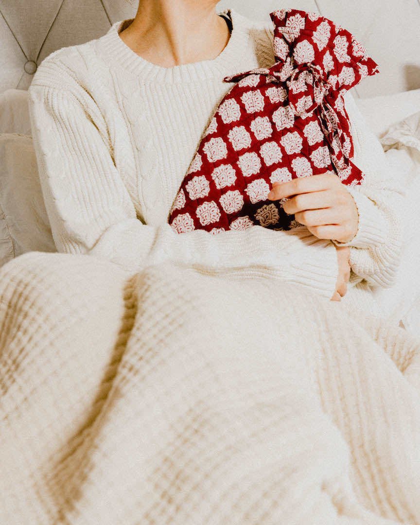 Quilted Block Printed Hot Water Bottle Covers