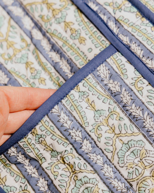 Blue Border Block Print Duffle Bag