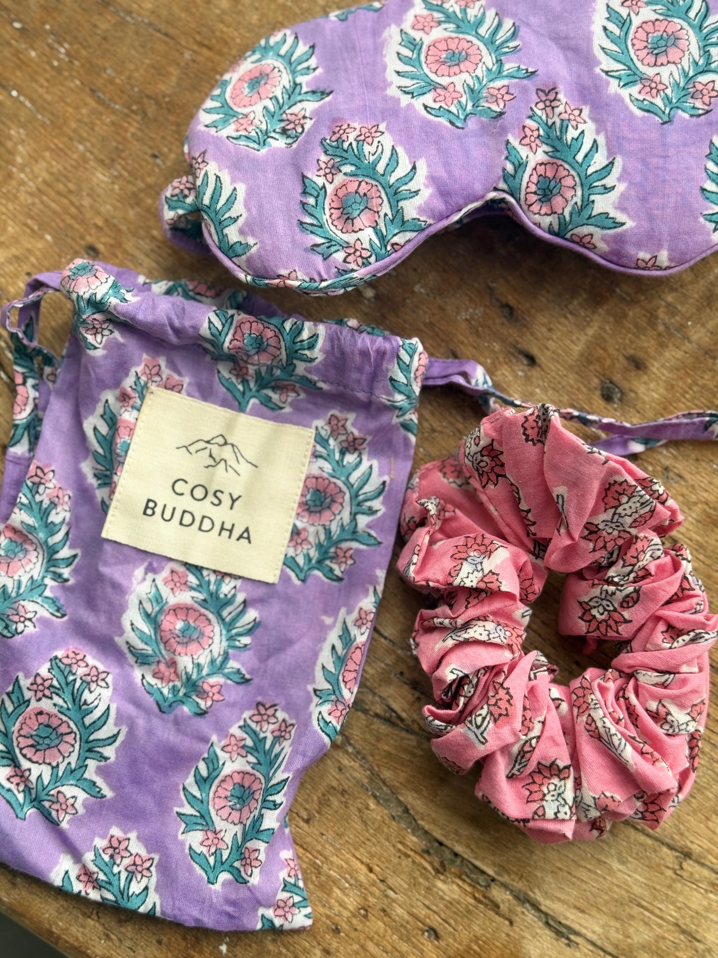 Block Print Gift Set - Eye Mask, Scrunchie & Pouch