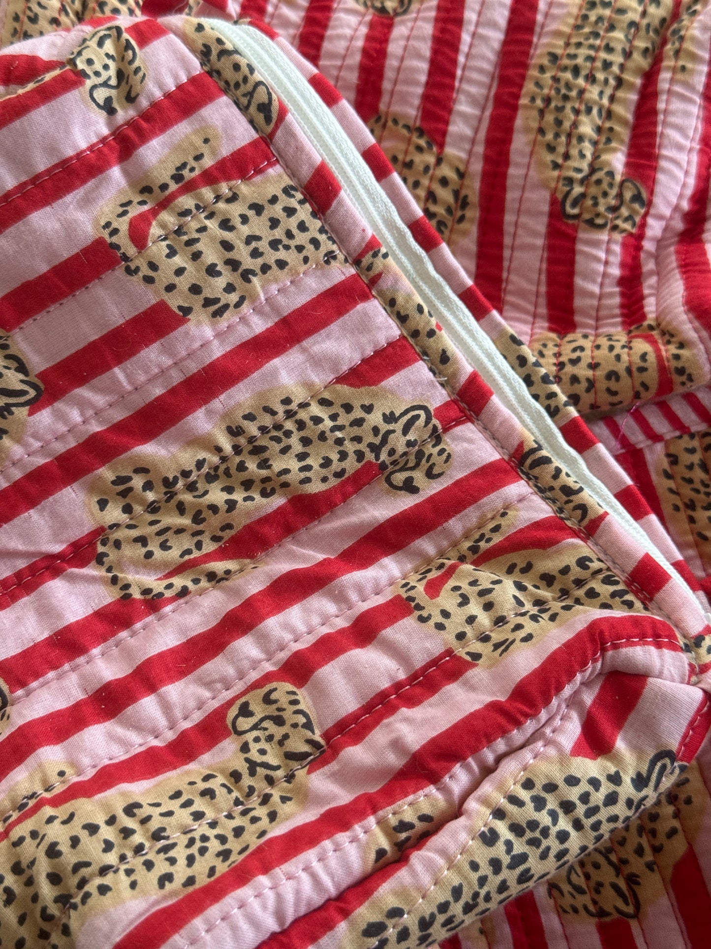SECONDS Red Stripe Cheetah Wash Bag size small