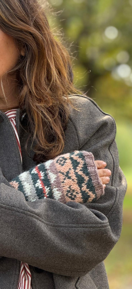 Apricot and Heather Hand Knitted Wrist Warmers