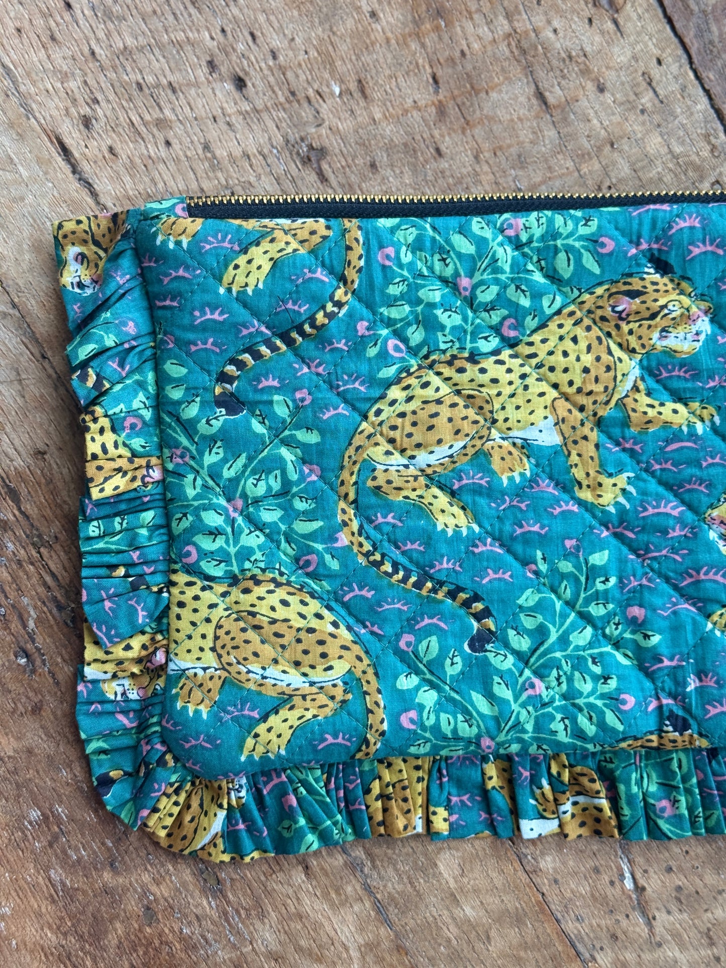 Jade Cheetah Ruffle Clutch