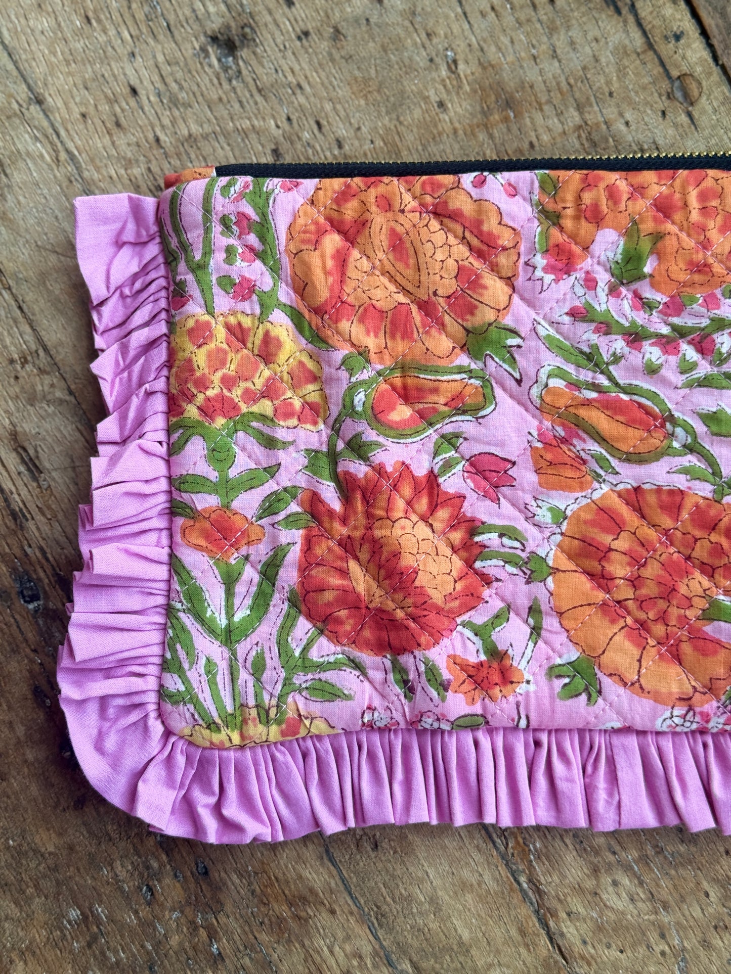 Pink Floral Ruffle Clutch