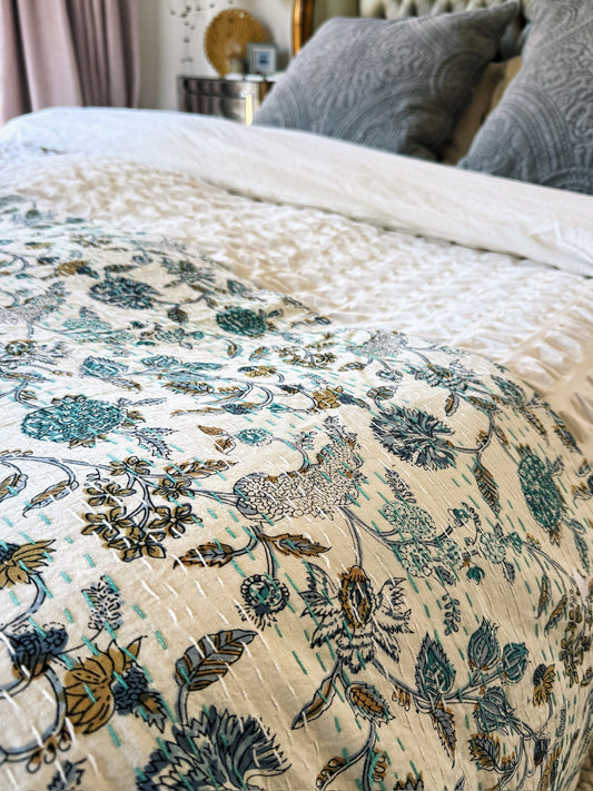 Indigo Garden Kantha Quilt