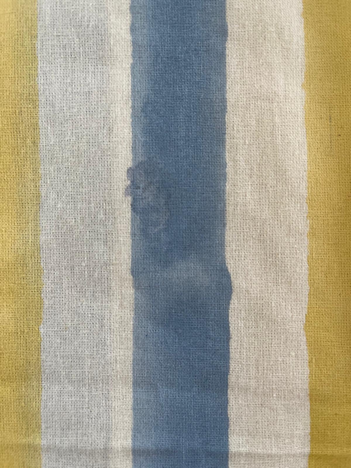 SECONDS Butter Yellow & Sky Blue Stripe Block Print Tablecloth