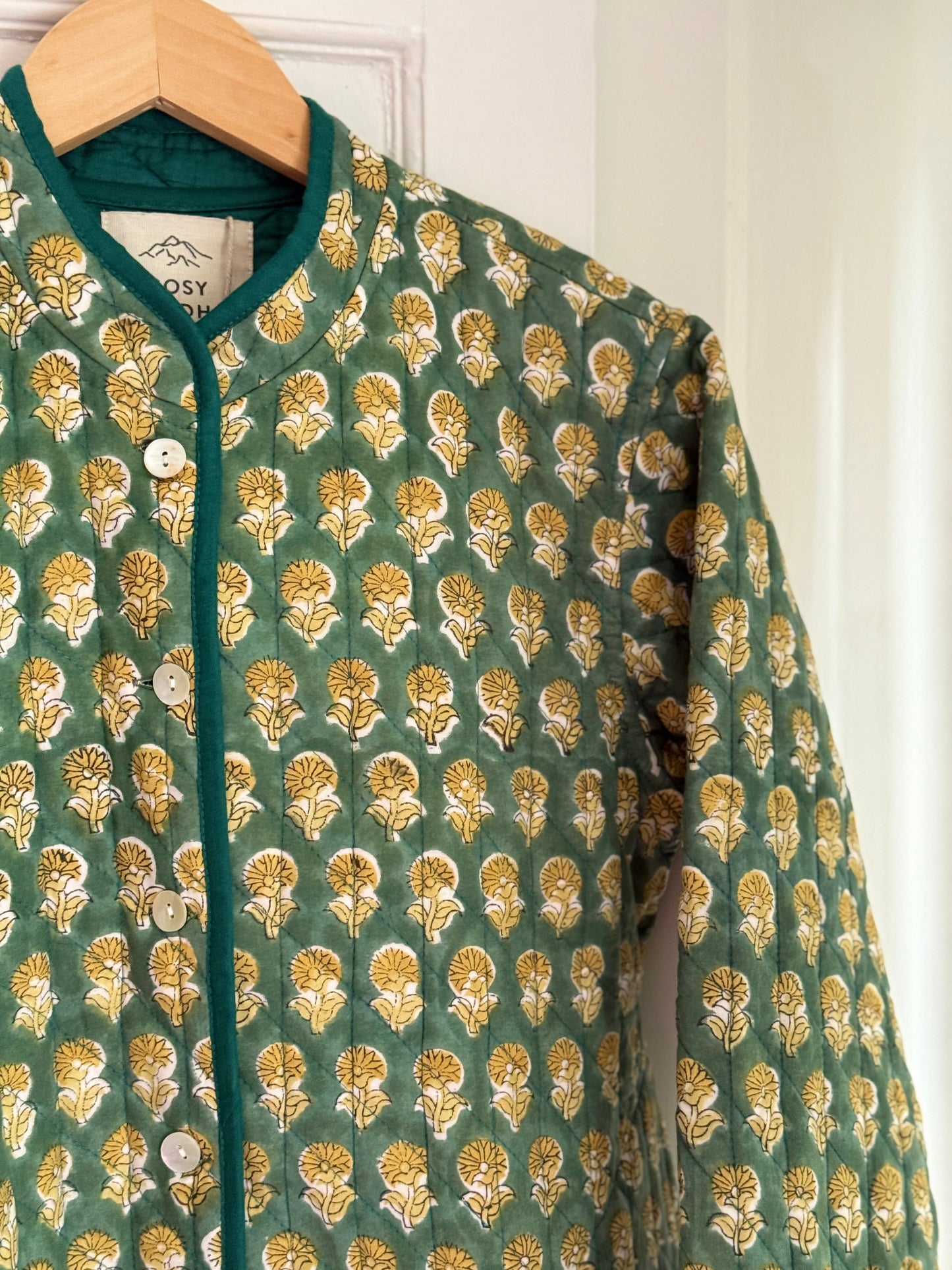 Emerald Block Print Quilted Jacket