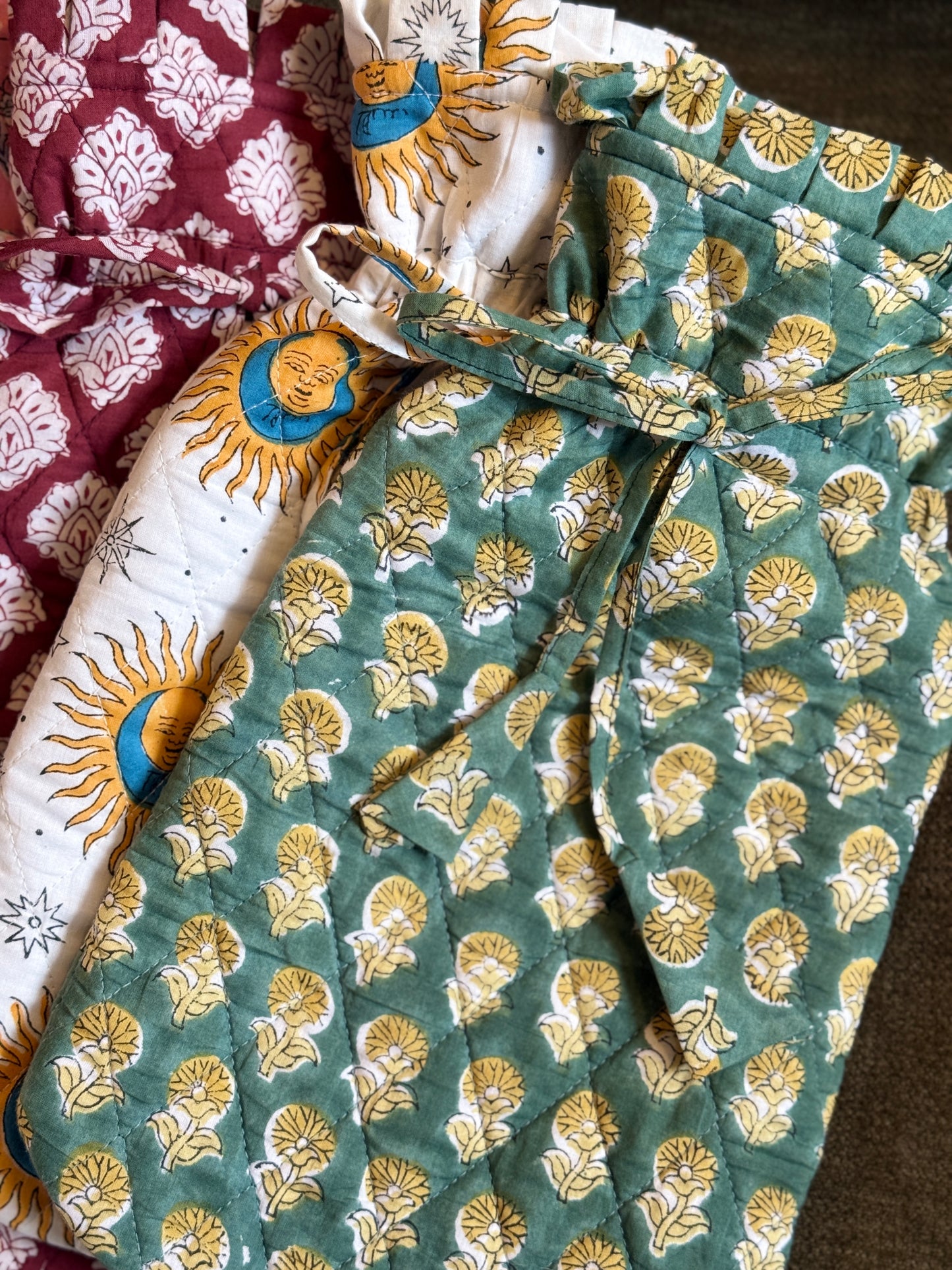 Quilted Block Printed Hot Water Bottle Covers