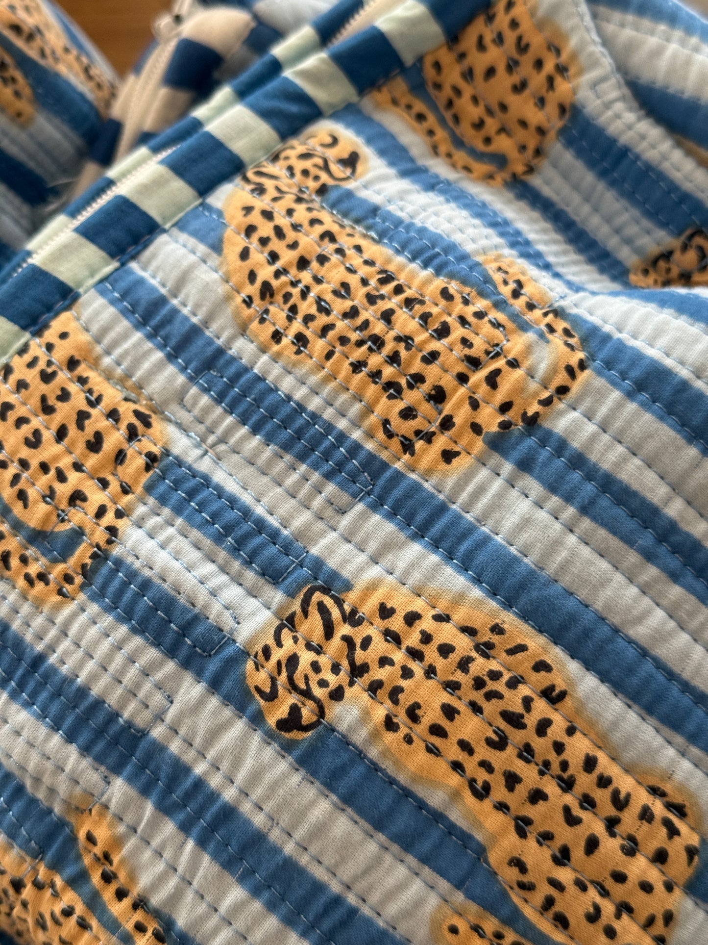 SECONDS Blue Stripe Cheetah Wash Bag