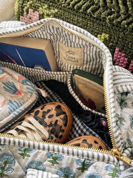 French Blue Block Print Duffle Bag