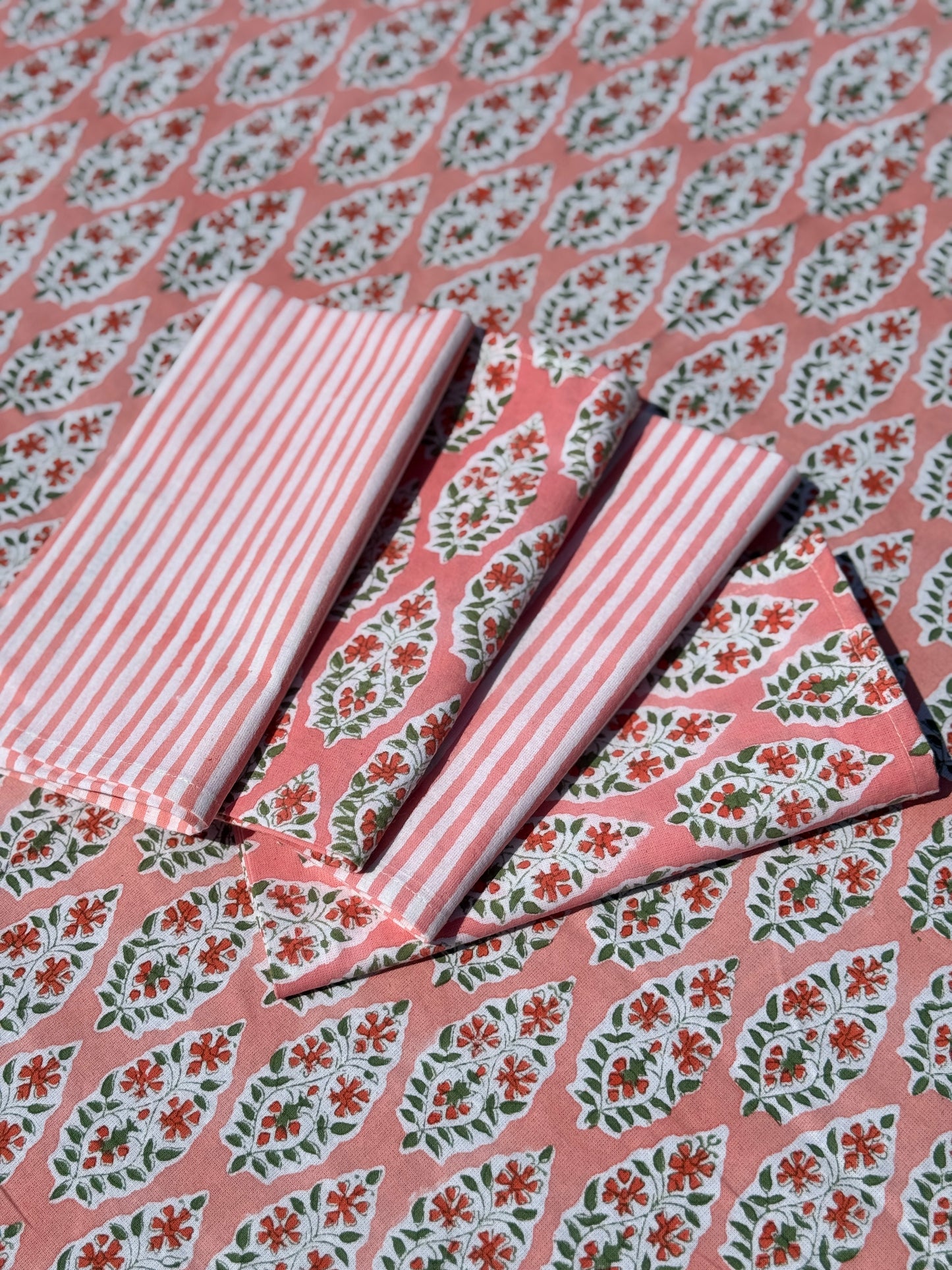 Coral Buti Block Print Napkins Set of Four