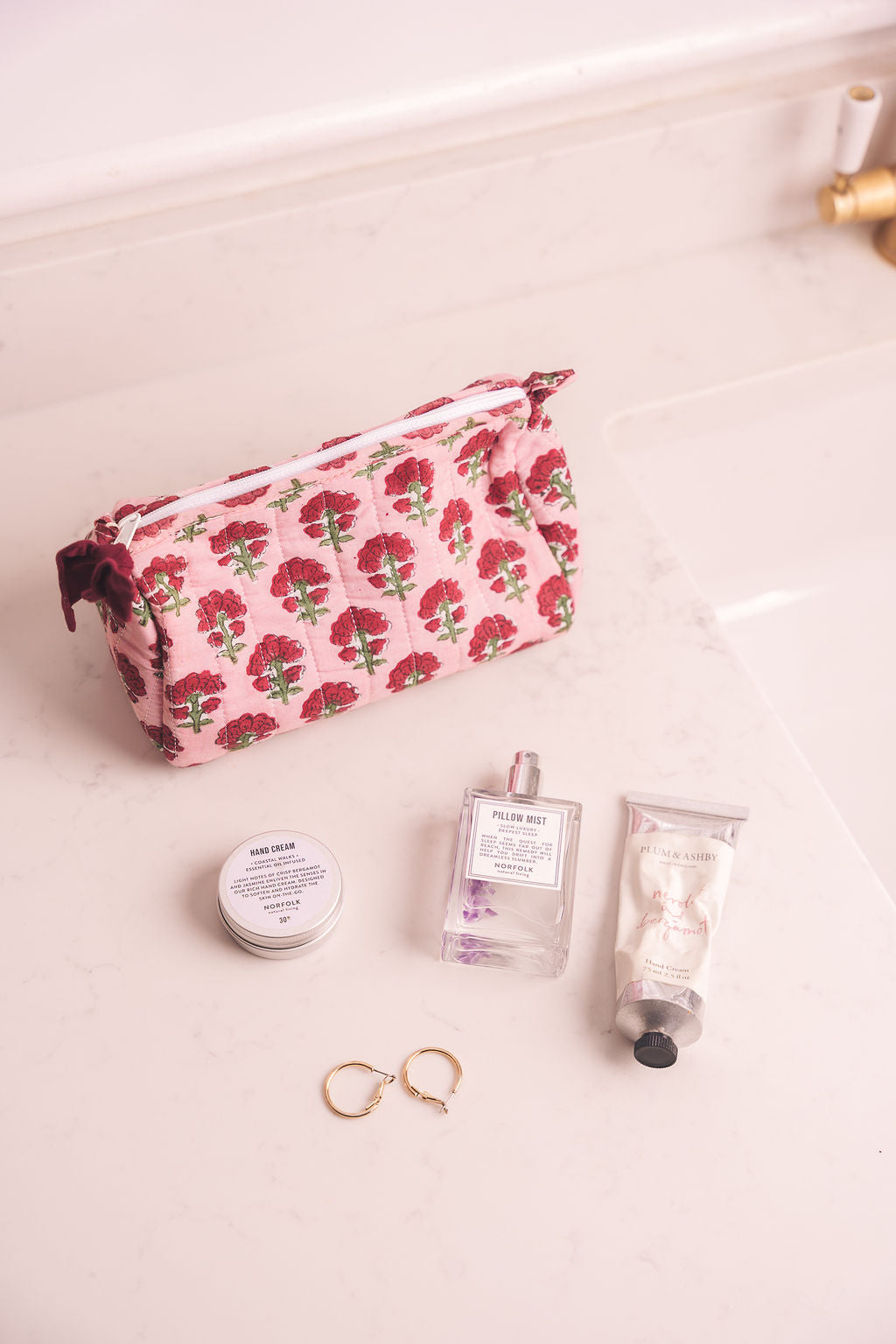 Burgundy Bloom Block Print Wash Bag