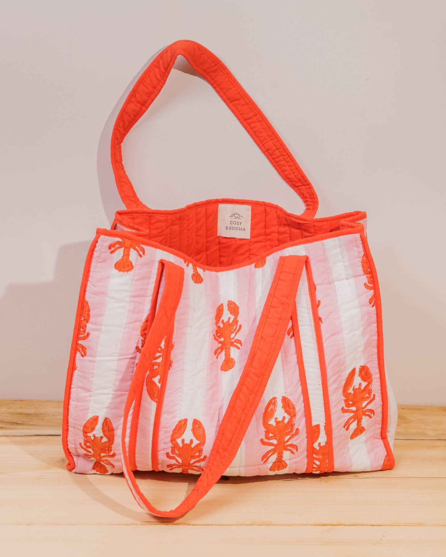 Slight Seconds Pink Stripe Lobster Block Print Tote