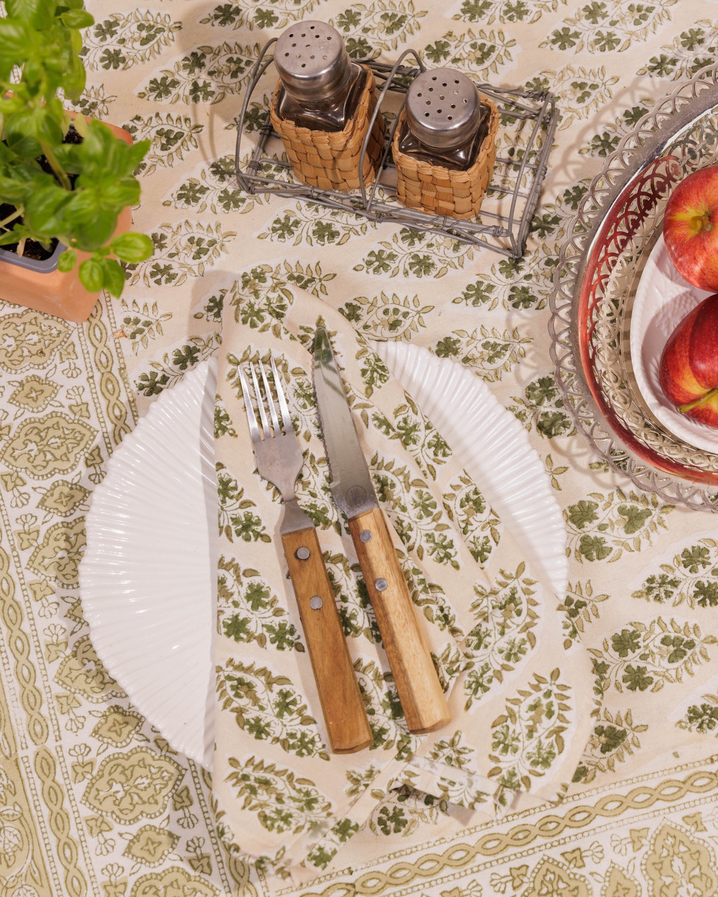Olive and Stone Block Print Napkins Set of Four