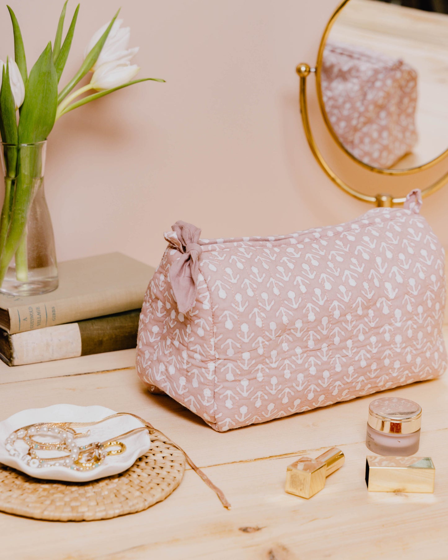 Clay Pink Buti Block Print Wash Bag