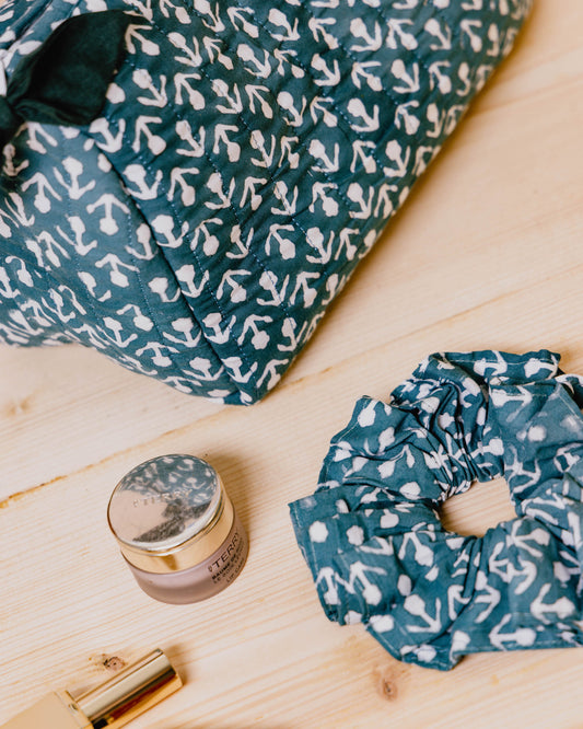 Peacock Green Buti Block Print Wash Bag