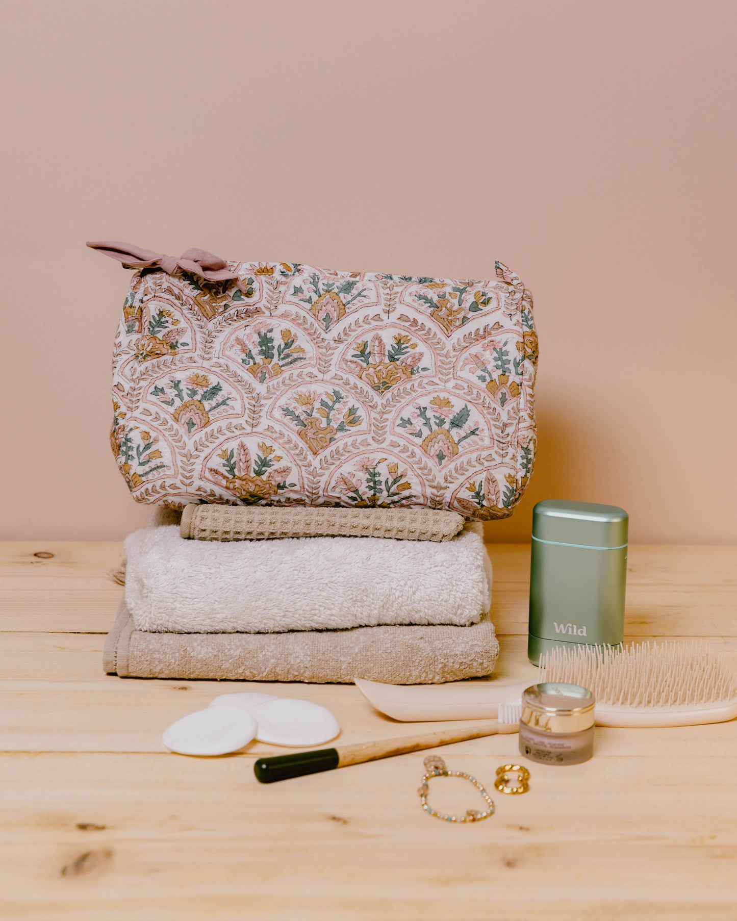Pink Courtyard Block Print Wash Bag