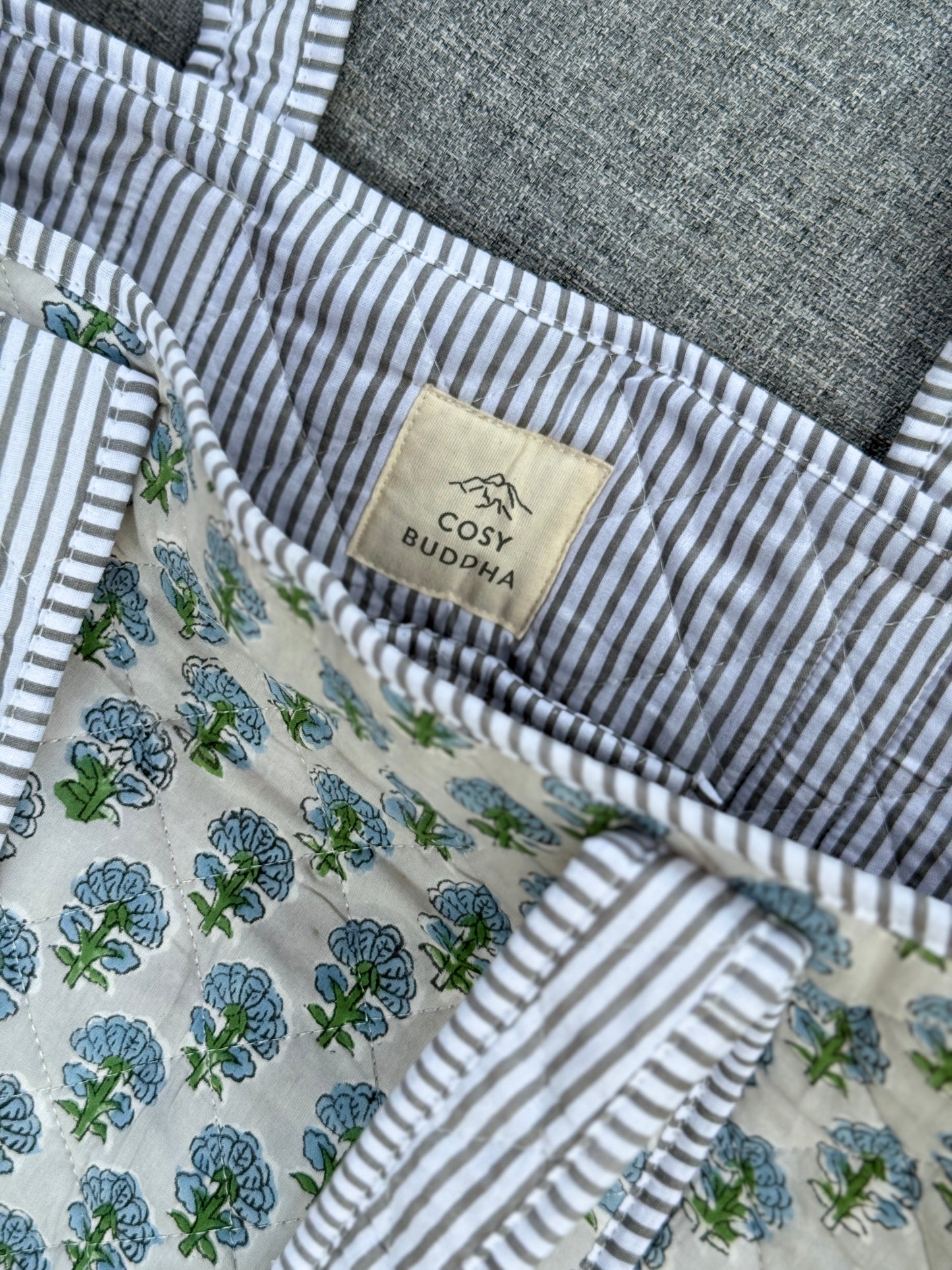 French Blue Block Print Tote