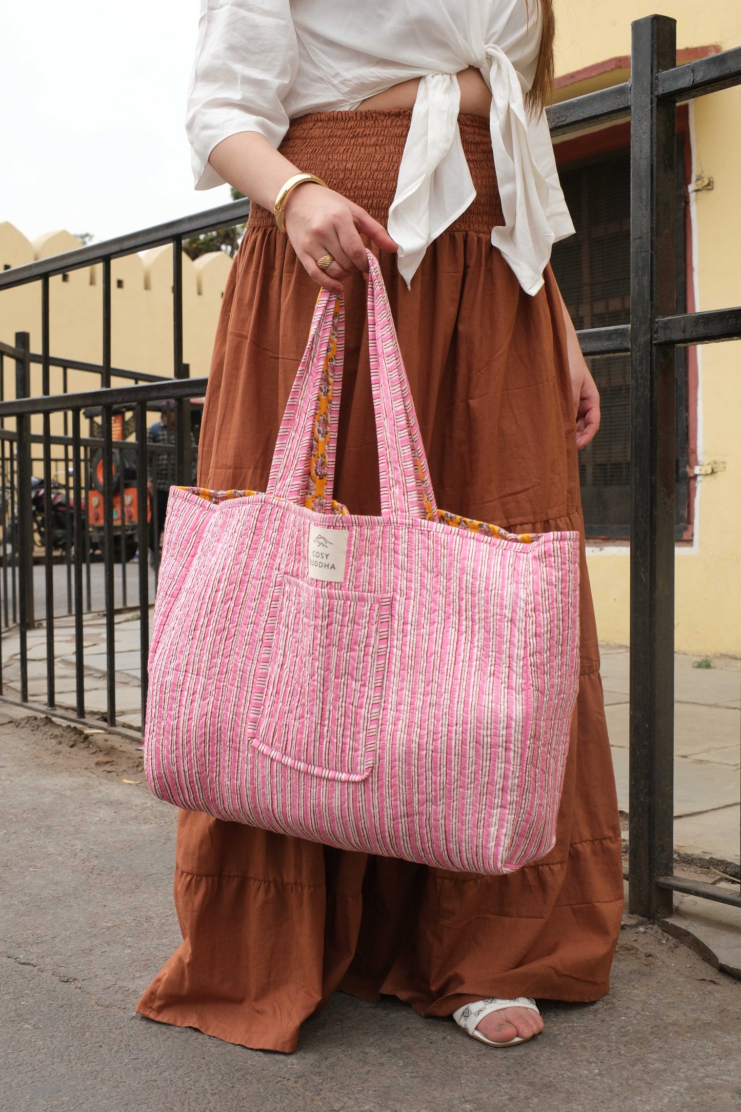Saffron Floral Block Print Tote