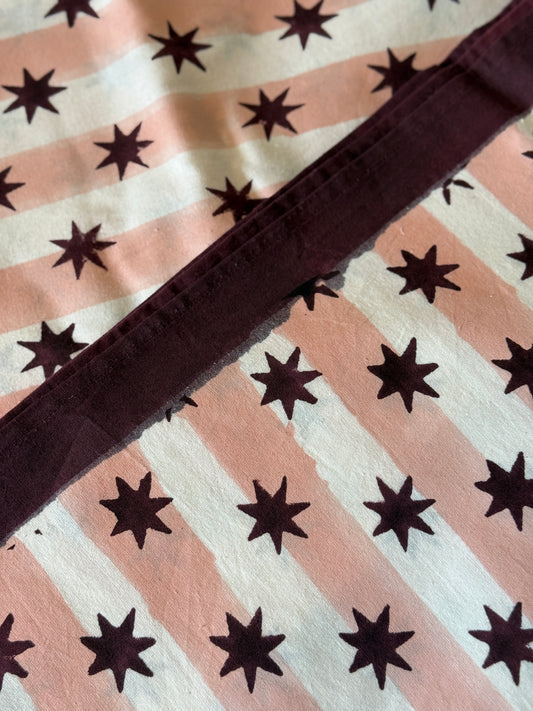 SECONDS Pink Stripe & Burgundy Star Block Print Tablecloth 5