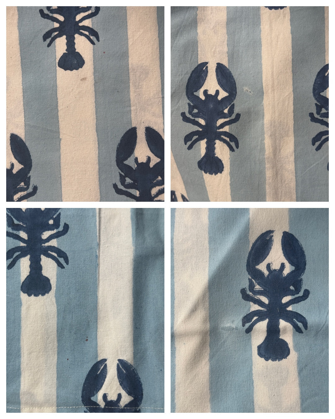 SECONDS Blue Lobster Stripe Block Print Napkins