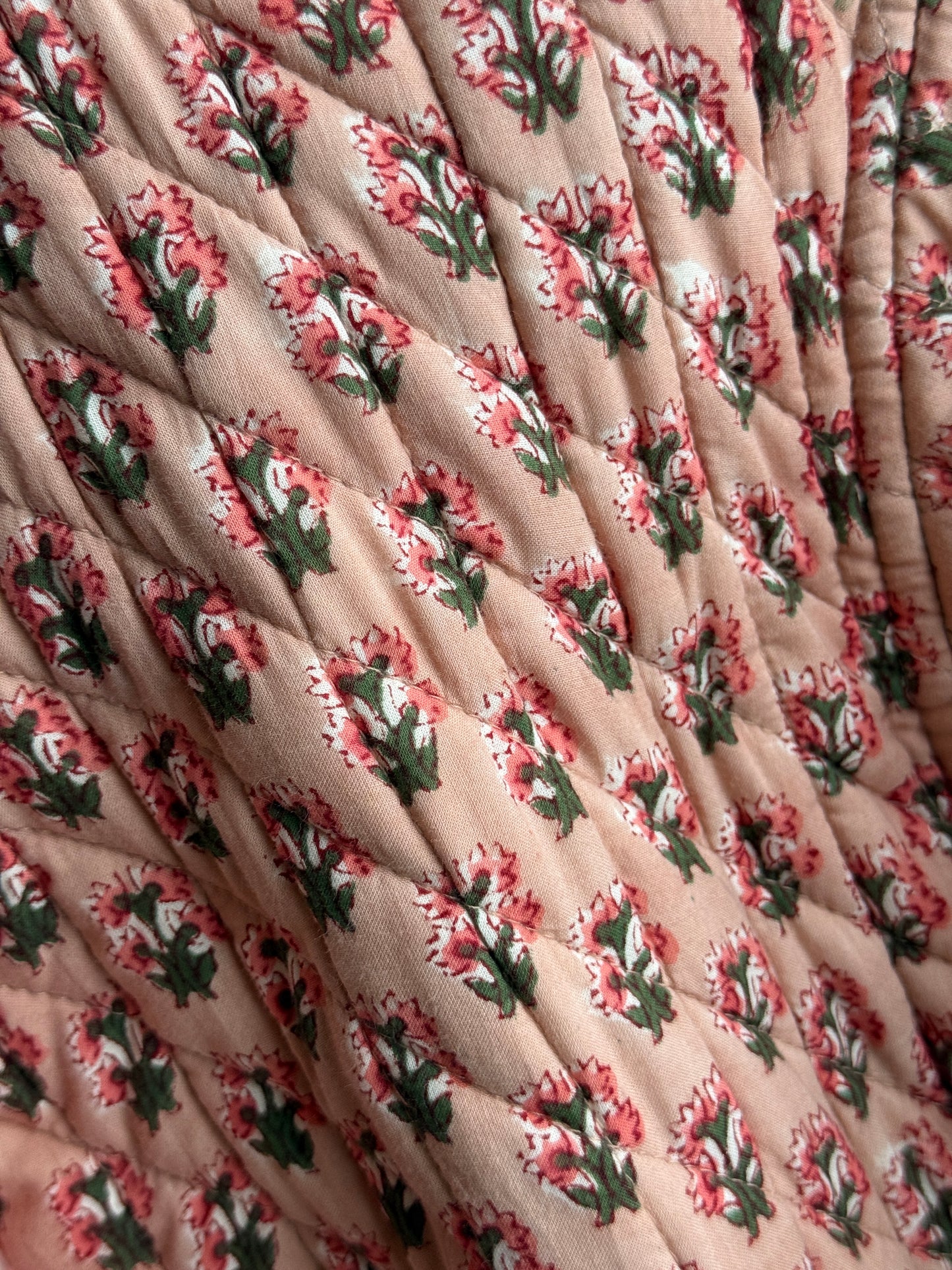 Peachy Pink Block Print Quilted Gilet