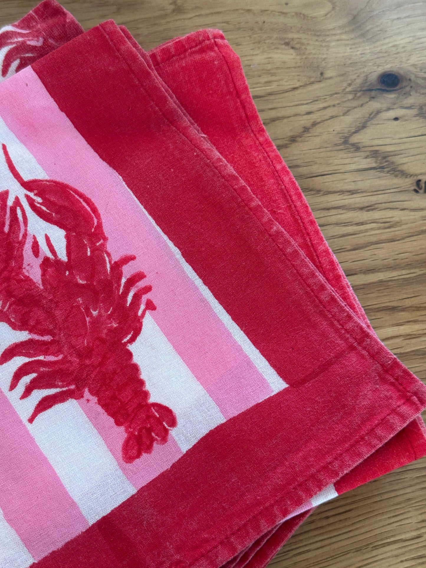 SECONDS Lobster and Pink Stripe / Red Border Napkins
