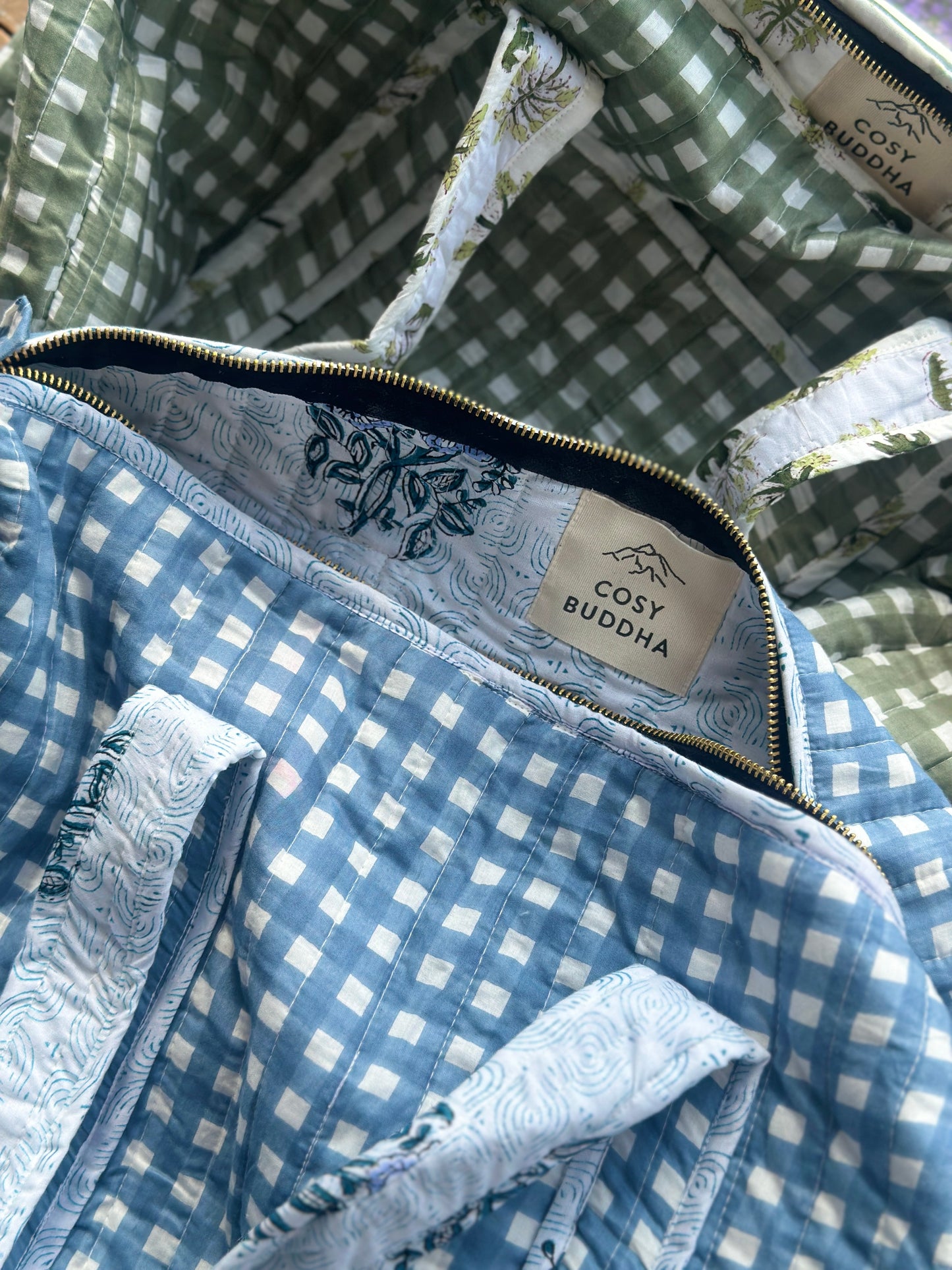 NEW Cornflower Gingham Screen and Block Print Duffle Bag