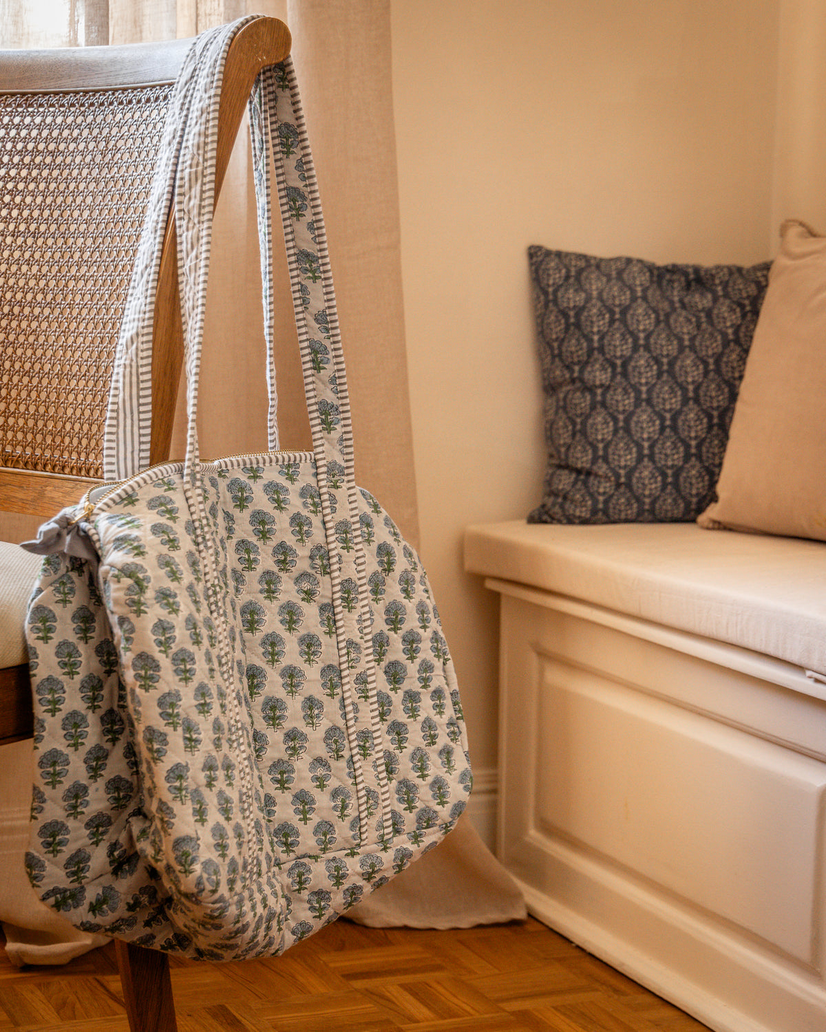 French Blue Block Print Duffle Bag