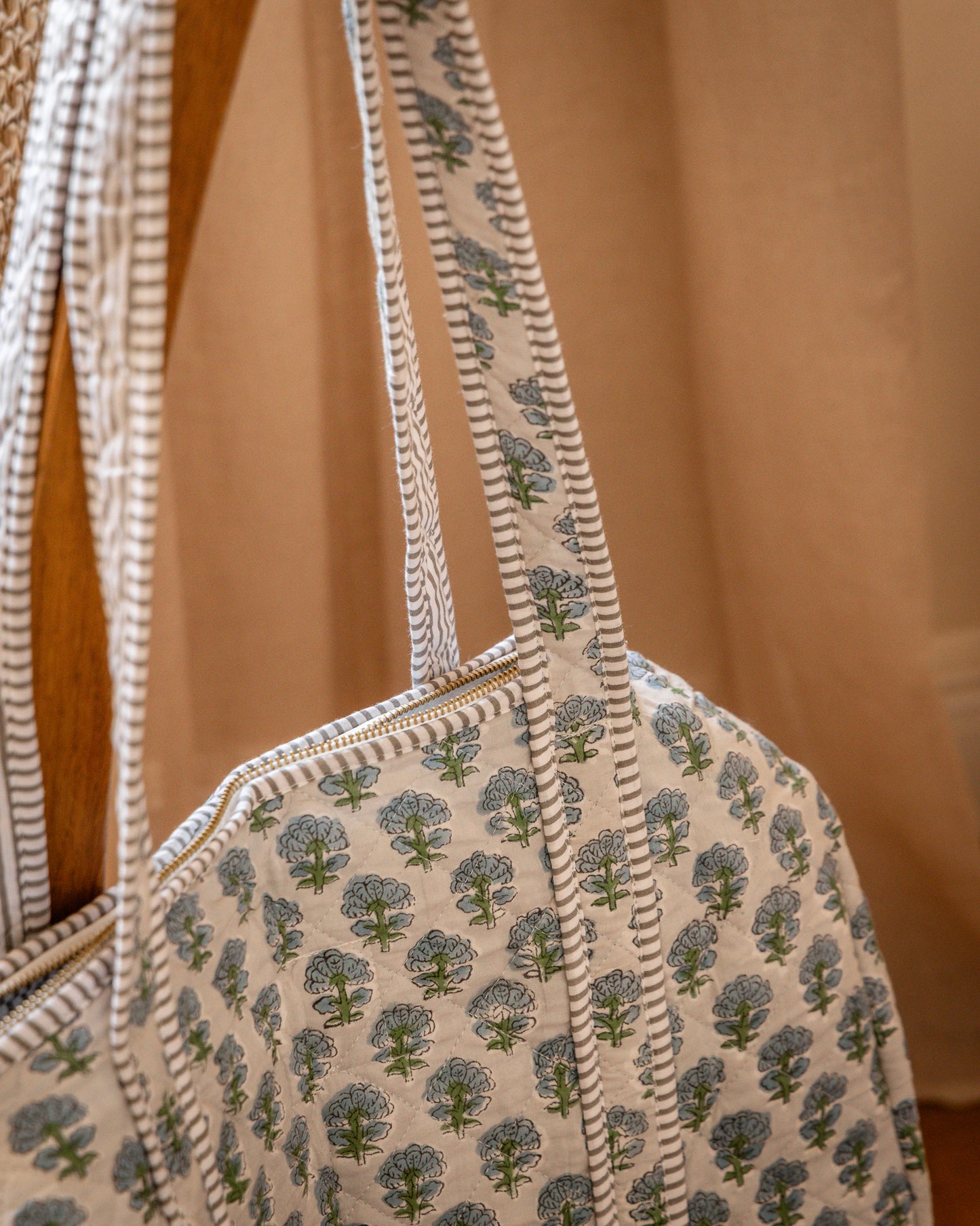 French Blue Block Print Duffle Bag