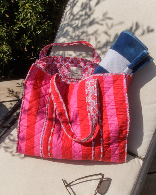 Pink and Red Buti Stripe Tote