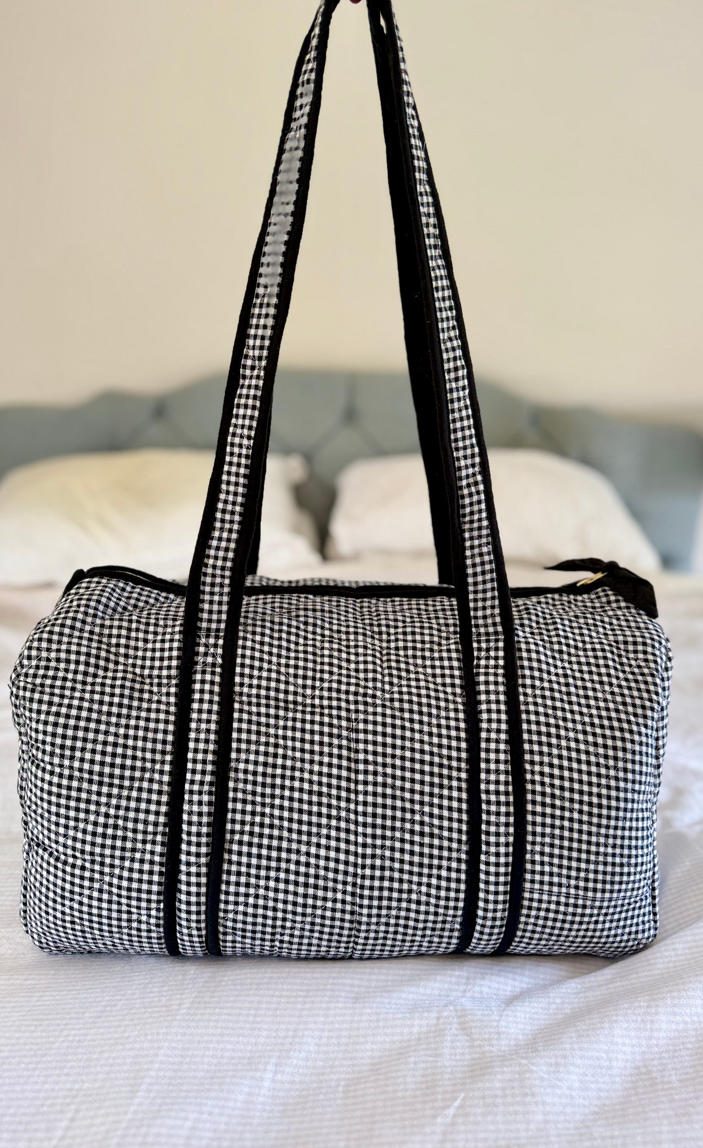 Black and White Khadi Gingham Duffle Bag