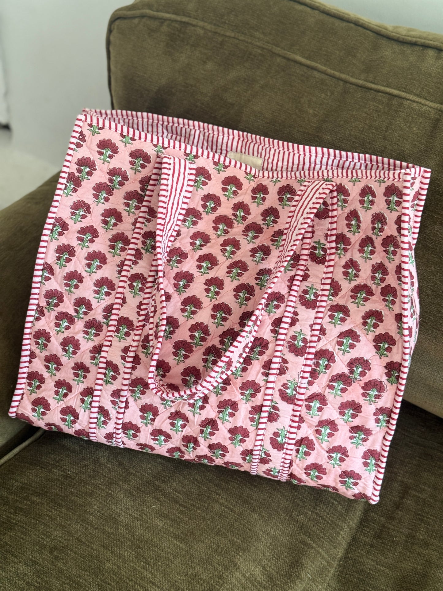 Burgundy Bloom Block Print Tote