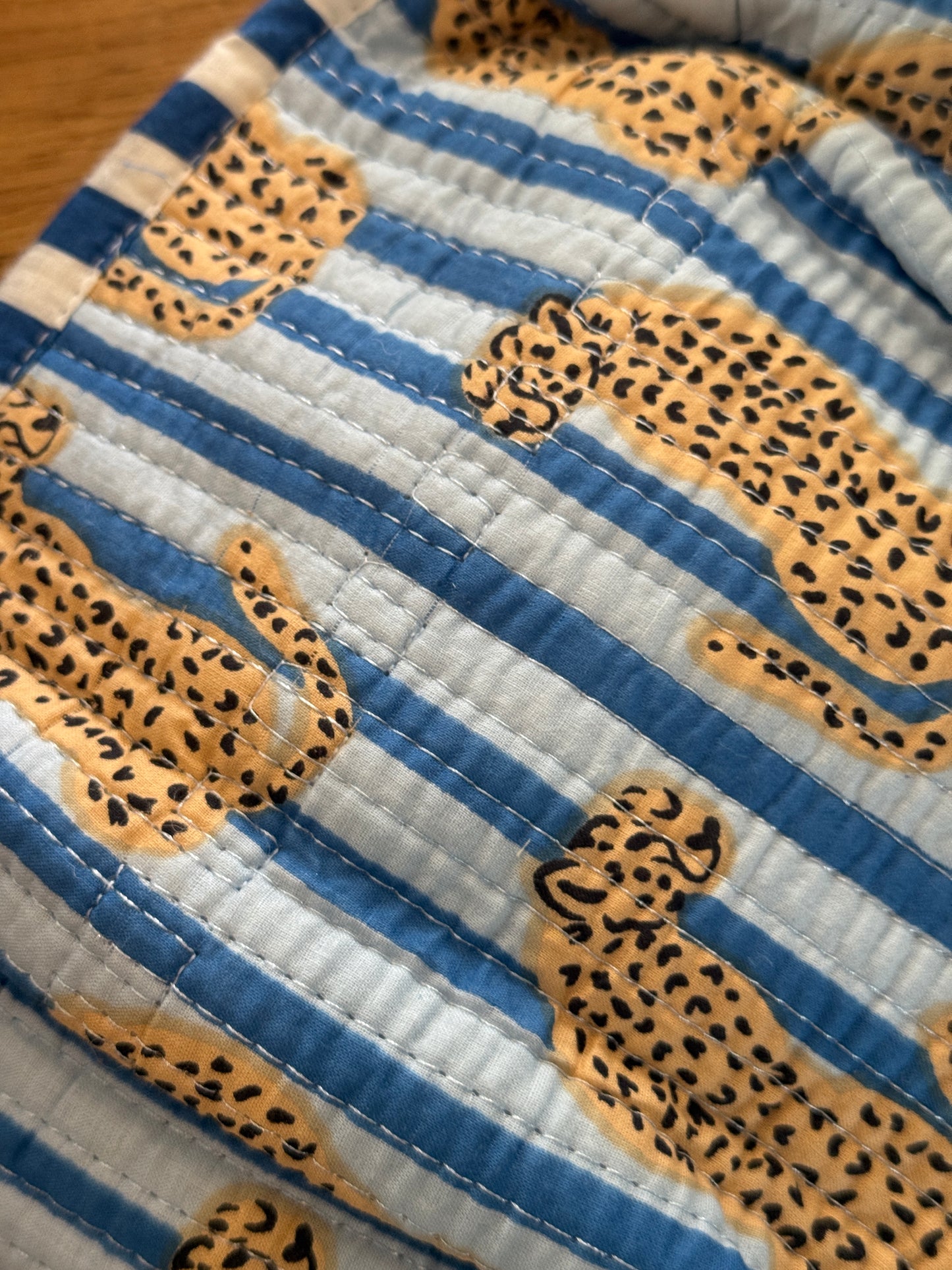 SECONDS Blue Stripe Cheetah Wash Bag