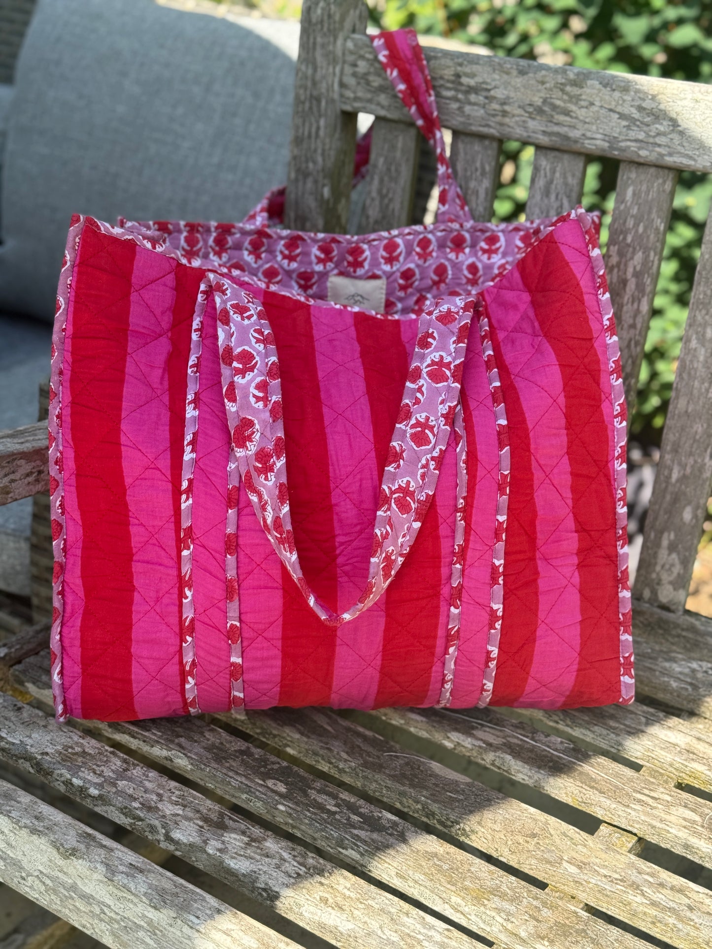 Pink and Red Buti Stripe Tote