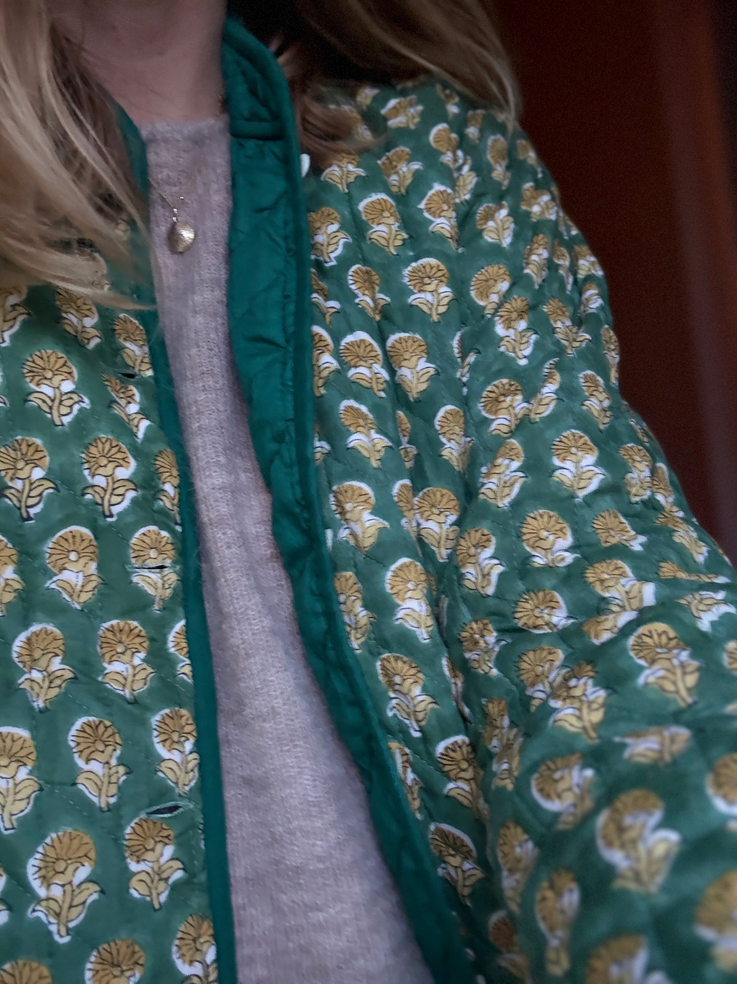 Emerald Block Print Quilted Jacket