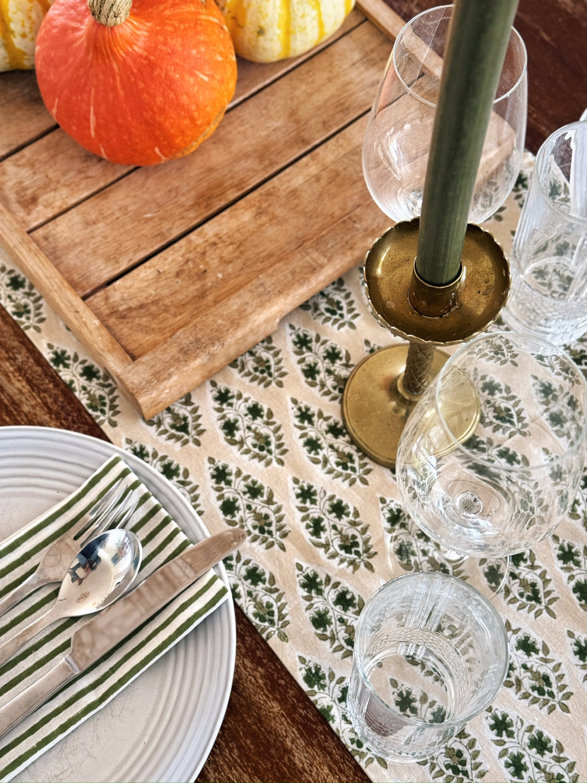 Olive Buti Block Print Table Runner
