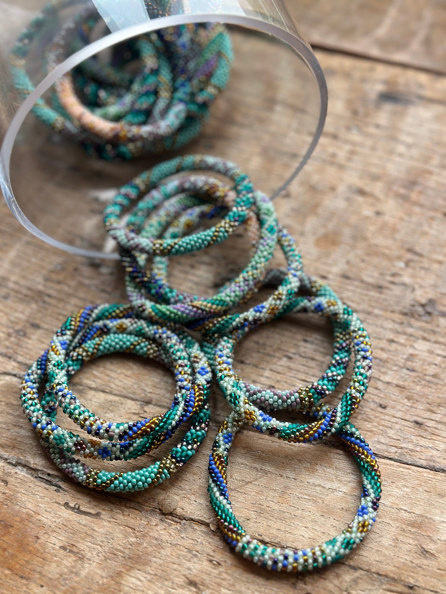 Hand Crocheted Roll Bead Bracelets