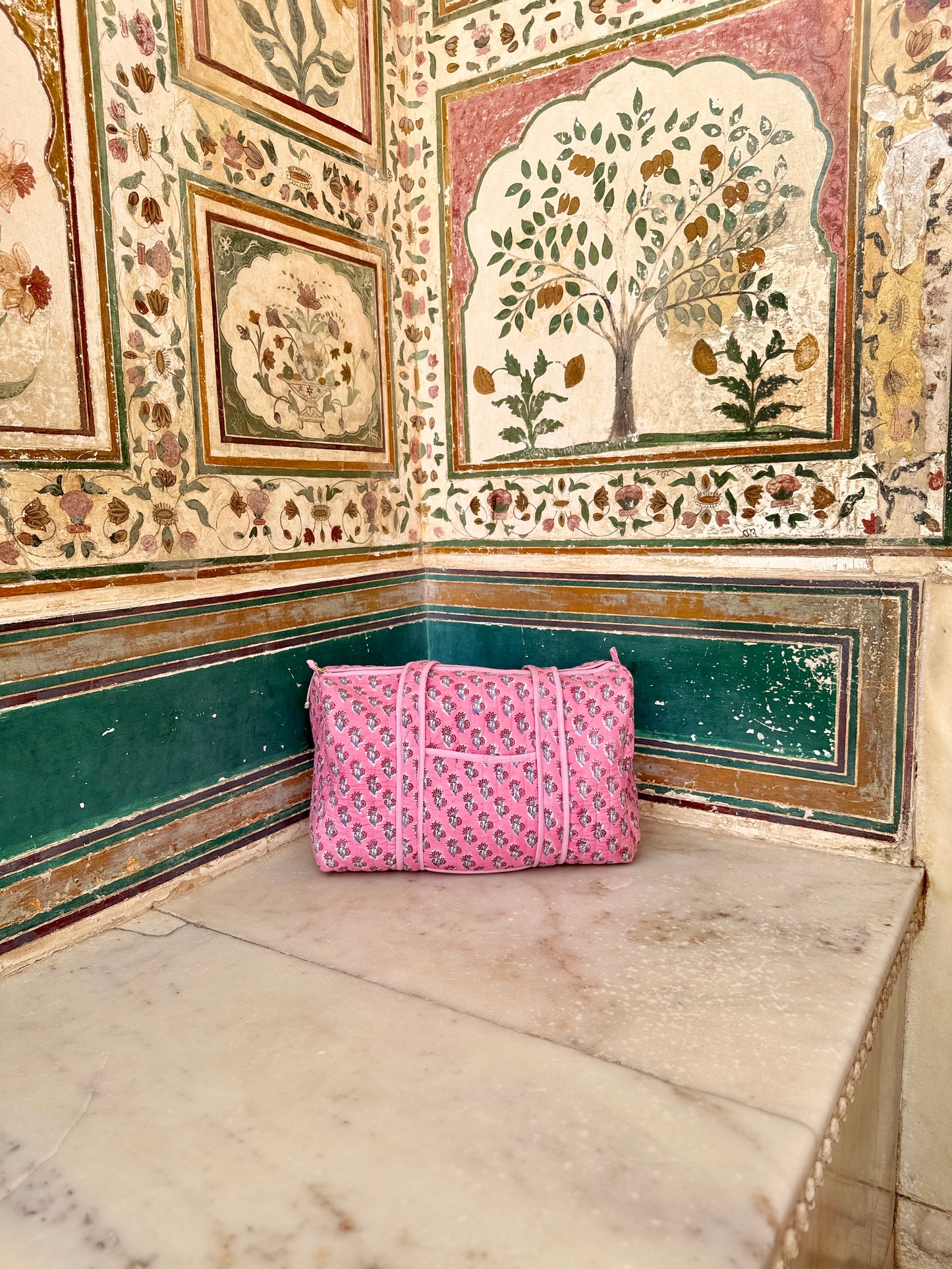 Pink Sprig Block Print Duffle Bag