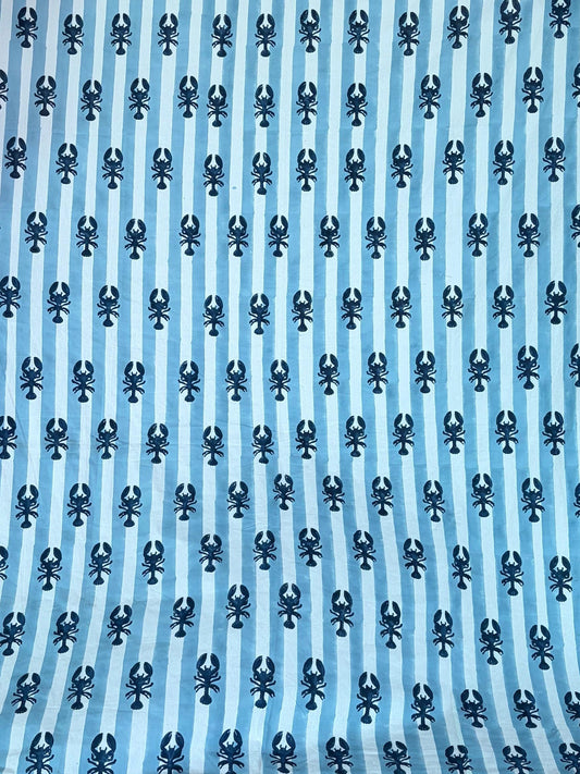 Blue Stripe Blue Lobster Block Print Tablecloth
