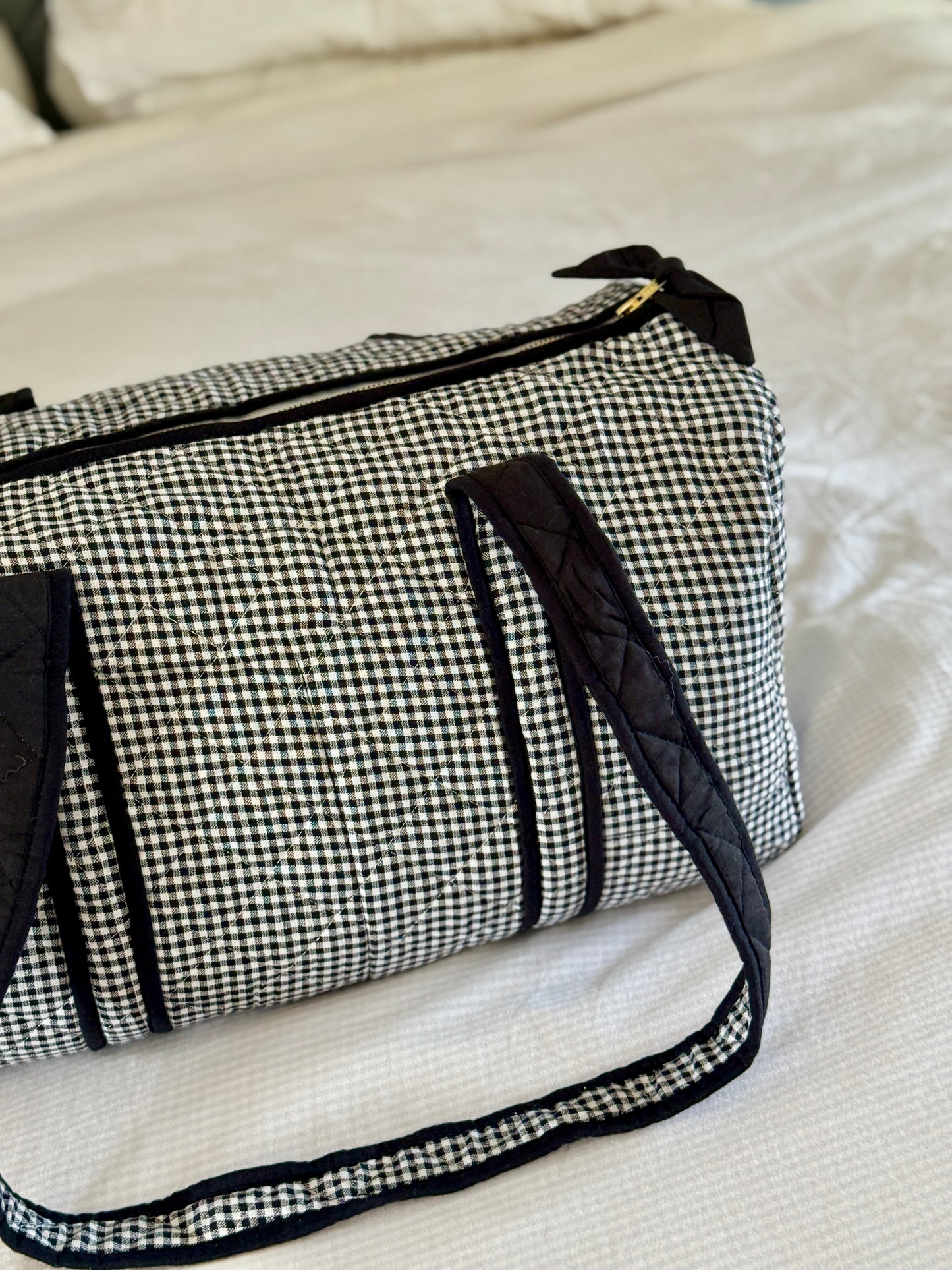 Black and White Khadi Gingham Duffle Bag