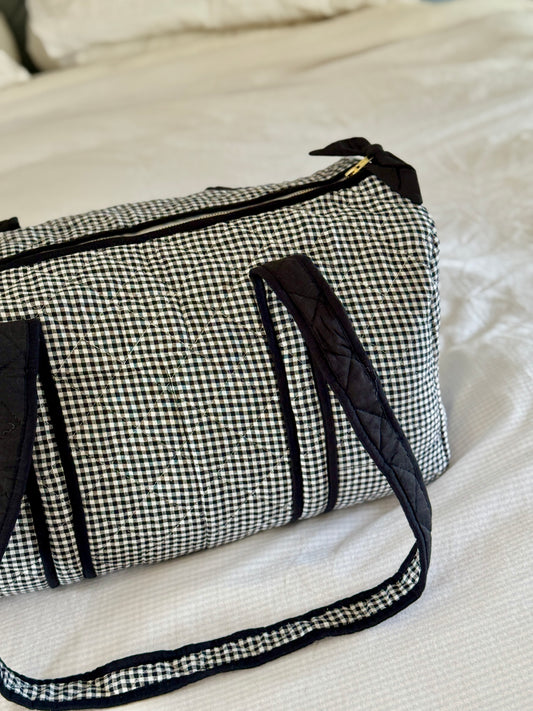 Black and White Khadi Gingham Duffle Bag