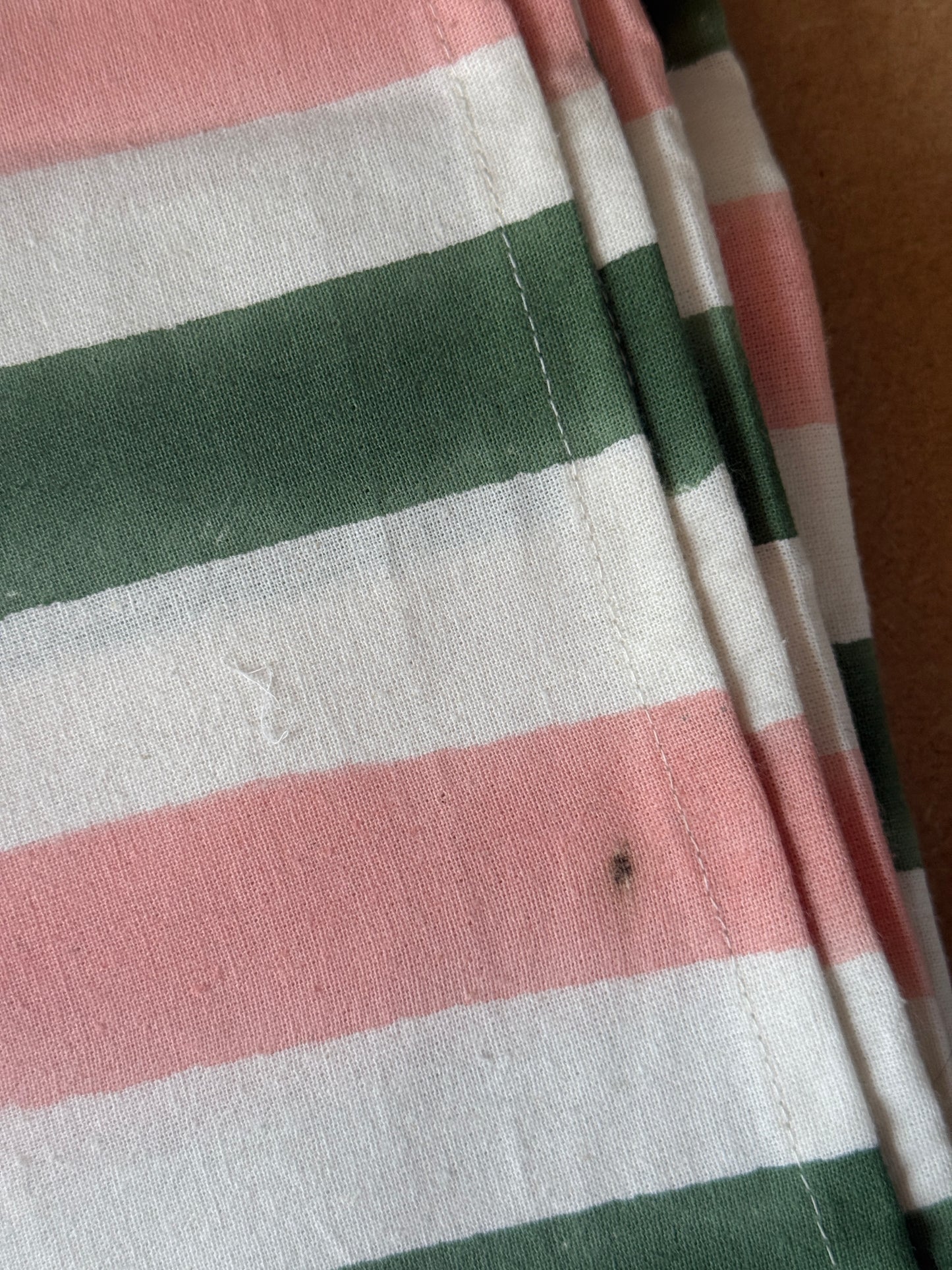 SECONDS Olive Green & Pink Stripe Block Print Tablecloth