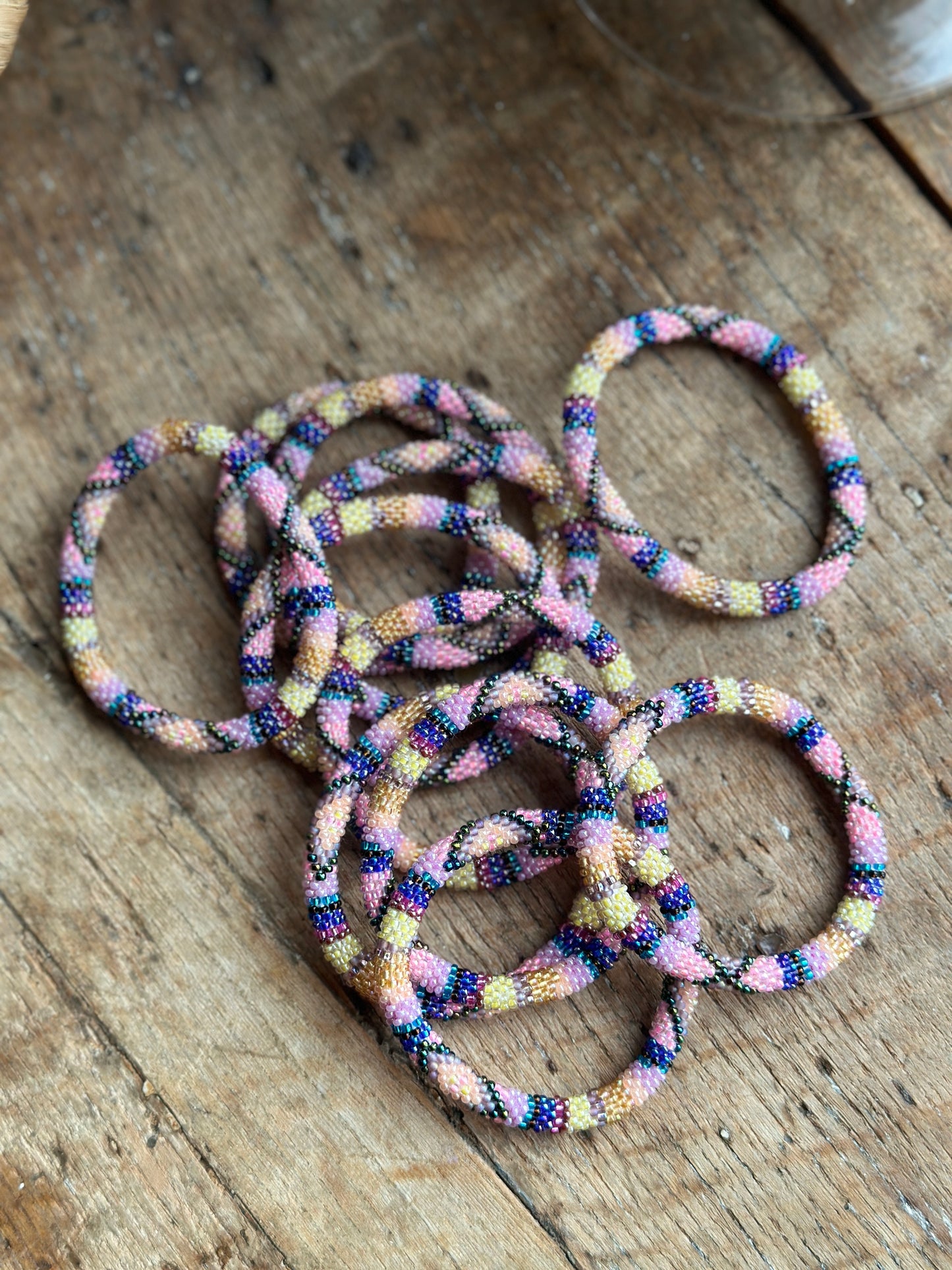 Hand Crocheted Roll Bead Bracelets