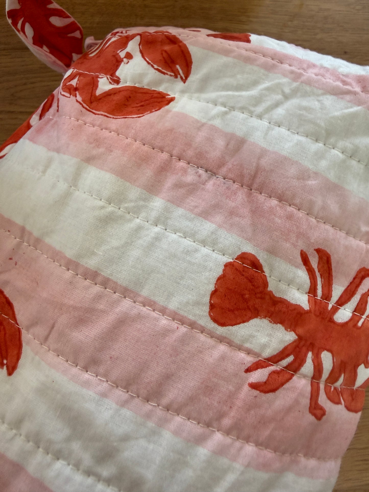 SECONDS Pink Lobster Stripe Large Wash Bags